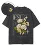 Jesus Flower Printed Tshirt Harajuku Washed Oversized T Shirt Summer Casual Short Sleeve Cotton Tees Tops Men Women Clothing