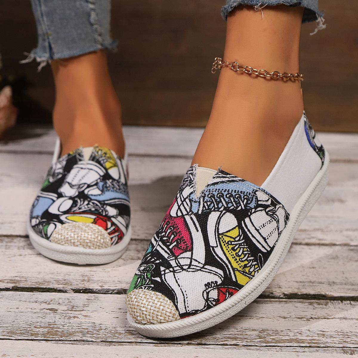 

Туфли из ткани для иностранных товаров, женские, с одной педалью, с цветочным принтом, мягкая подошва, 2025, новые летние парусиновые туфли для вождения 40