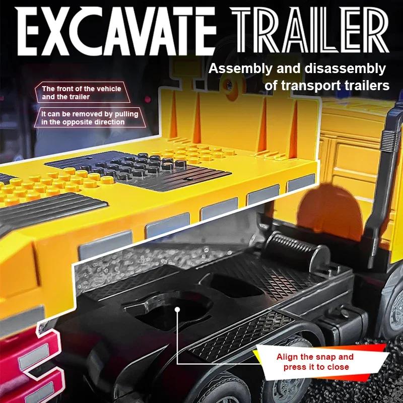 2 In 1 11CH Remote Control Car RC Trailer Flat Trucks Combination Truck Set with Excavator Engineer Vehicle 2.4G Christmas Gifts