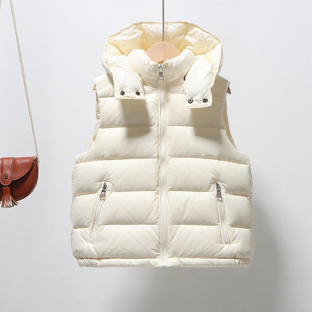 2025 Autumn/Winter Kids' Solid Color Hooded Thick Duck Down Vest