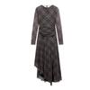 Spring New Women's Clothing American Retro Gingham Ruched Silk Net round-Neck Long-Sleeved Dress 5039284