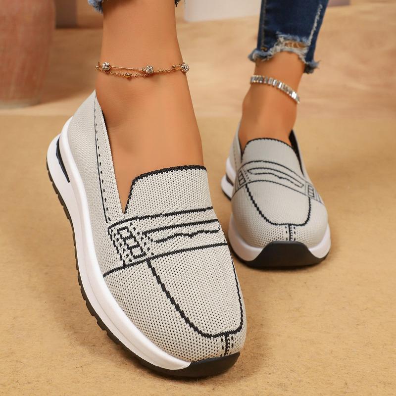 Fashion Mesh Knit Sneakers Autumn New Round Toe Colorblock Deep Mouth Soft Sole Anti-slip Wear-resistant Single Shoes