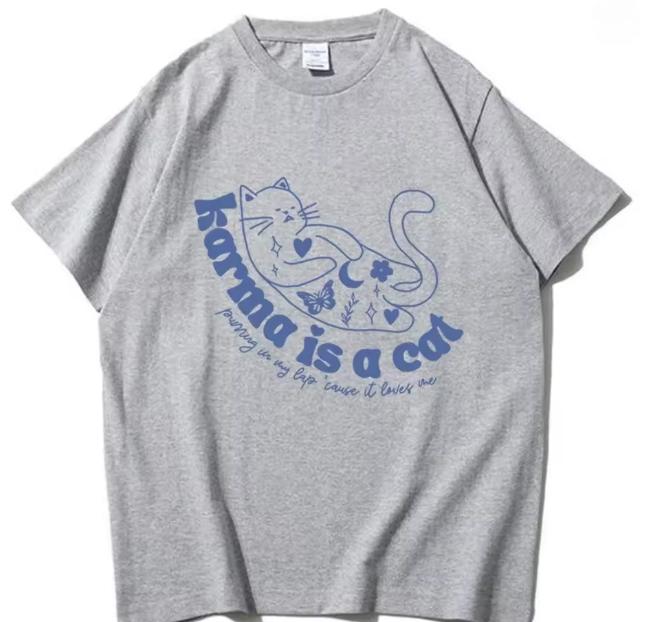 

Karma Is A Cat Shirt Taylor Midnights Shirt Gift for Fans Cat Lover Shirt Swiftie Shirt ONeck Cute Short Sleeve Shirts S