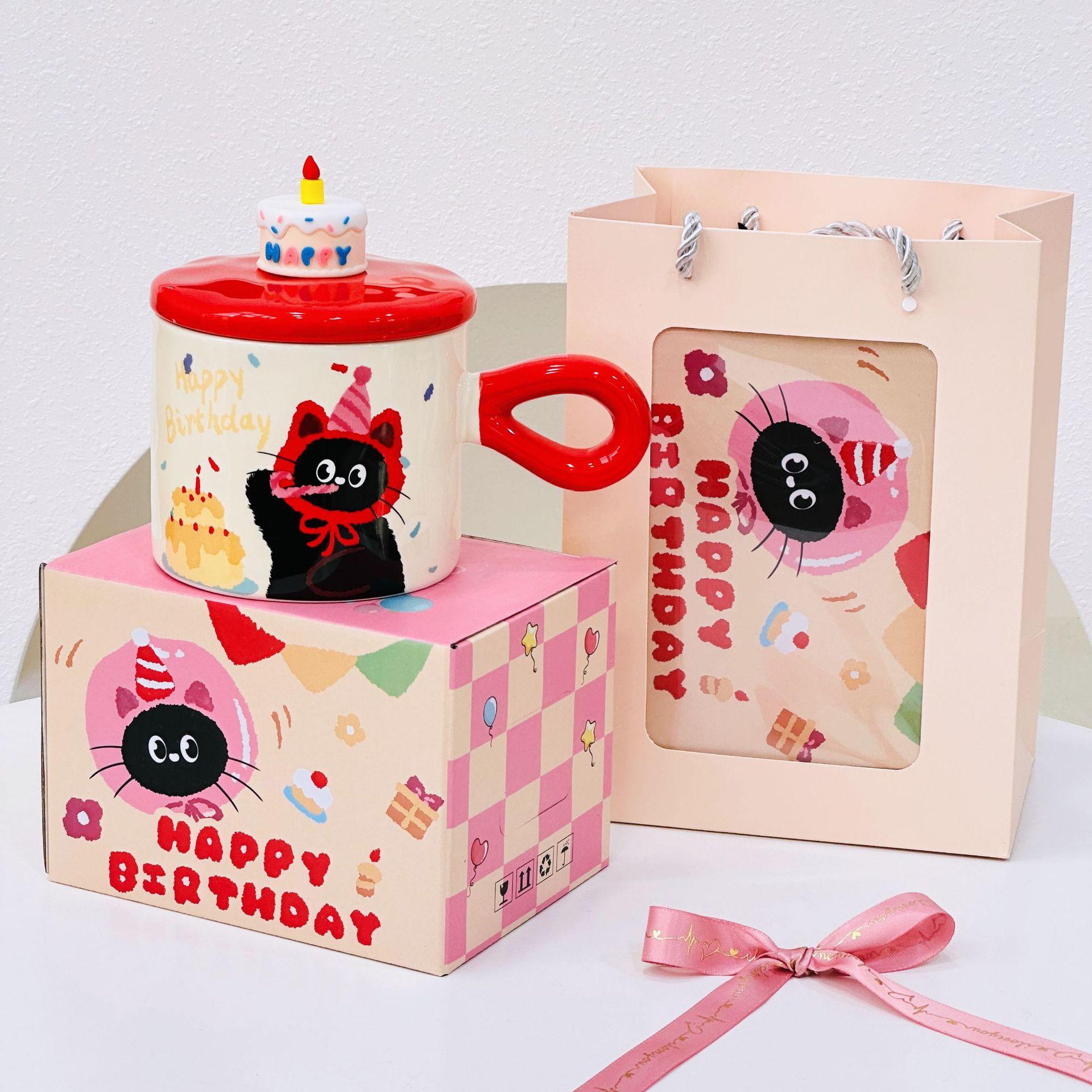 

Бытовой костюм с крышкой мультяшная милая минималистская керамическая чашка с изображением котенка сувенирная кружка в стиле Ins Высокий внешний вид чашка 380ML