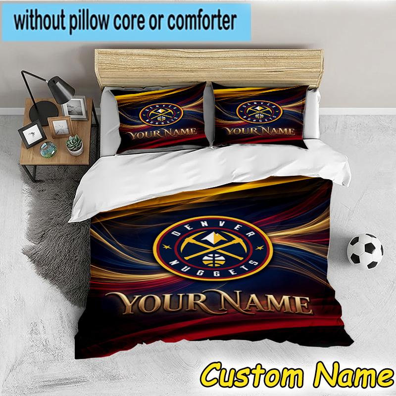 3pcs Custom Name Denver Basketball Team Bedding Set Includes 1 Duvet Cover & 2 Pillowcases for All Seasons Dormitory Home Decor Christmas gifts