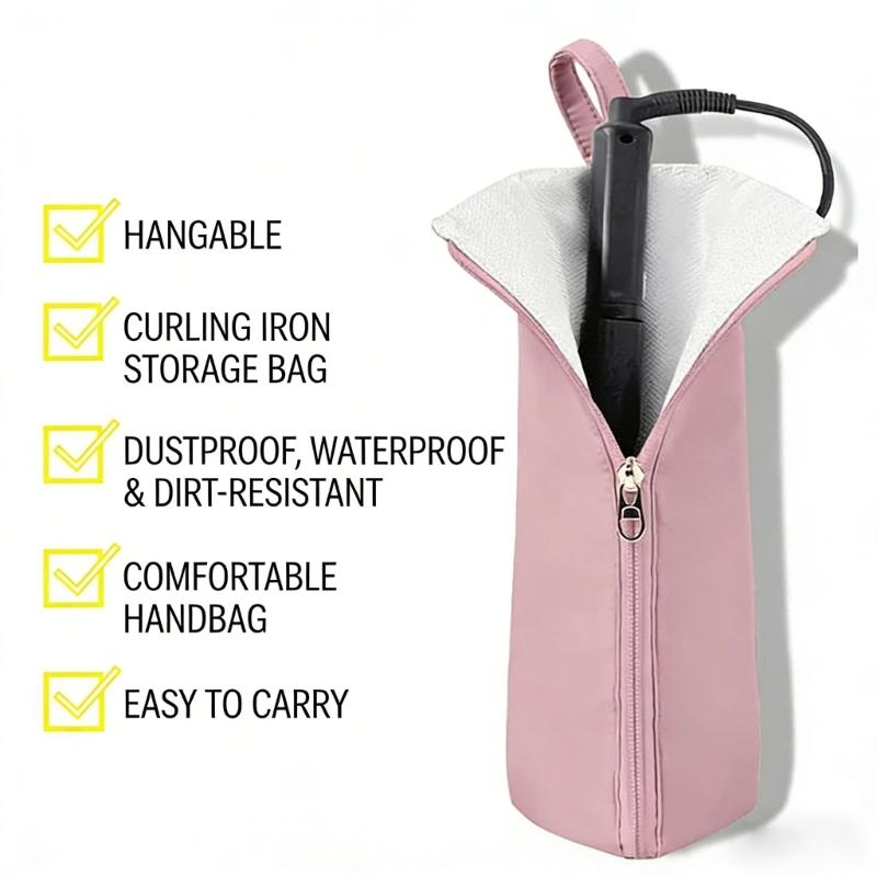 Portable Hanging Storage Bag for Hair Tool Curling Iron Heat Resistant Organizer for Bathroom Vanity and Travel