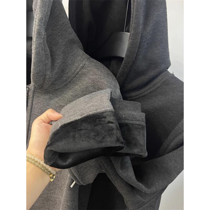 Hooded Sweatshirt Women's Autumn and Winter New Style Spliced Zipper Tie Fashion Solid Color Loose Versatile Casual Loose Top