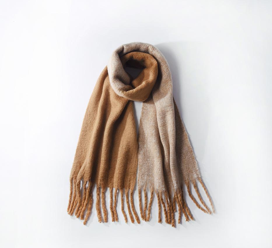 Mohair scarf women's winter two-color soft waxy thickened autumn and winter coarse fringed versatile couple scarf