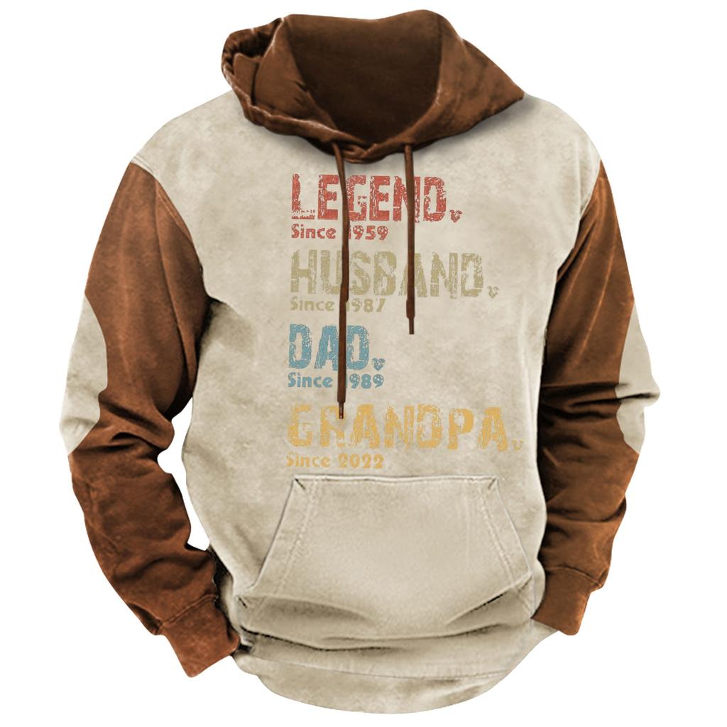 Men's Autumn And Winter Splicing Contrast Color Long-Sleeved Outdoor Hooded Sweater Loose Hooded Pullover