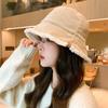 Casual Lamb Wool Bucket Hat Sun Protection Female Hats Winter Soft Plush Fishman Hat  Girl