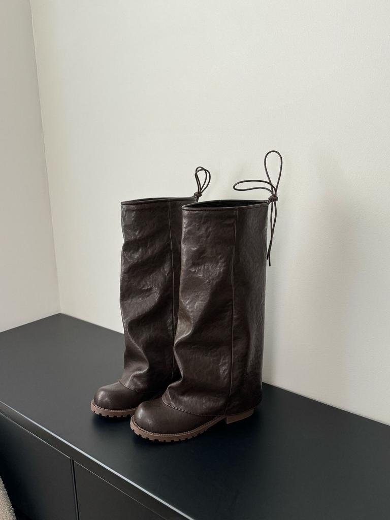 2025 Autumn and Winter New Retro Trouser Boots Women's Maillard Retro Pleated Knight Boots Stacked Boots