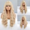 XINRAN Orange Natural Deep Wavy Wig with Bangs Synthetic Fiber Daily Wear Cosplay Natural Long Wavy Wig Ombre Grey Light Blonde