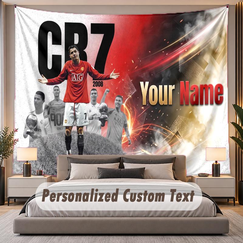 Tapeçaria de Parede Personalizada com Nome e Texto Cristiano Ronaldo Poliéster Para Quarto