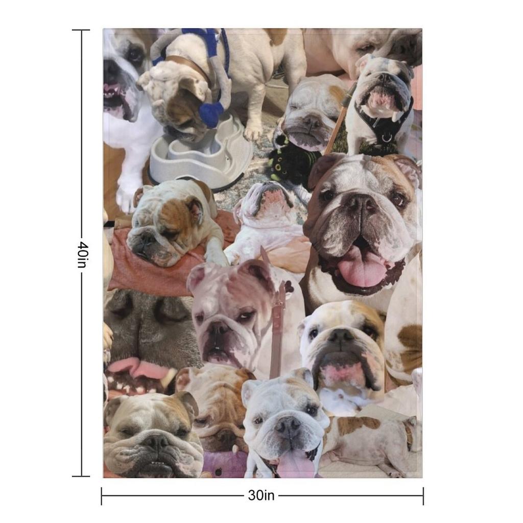 Mochi Buldog Angielski Kolaż Koc Flanelowy Uroczy Kratka Ciężka Tkanina Flanelowa Koce