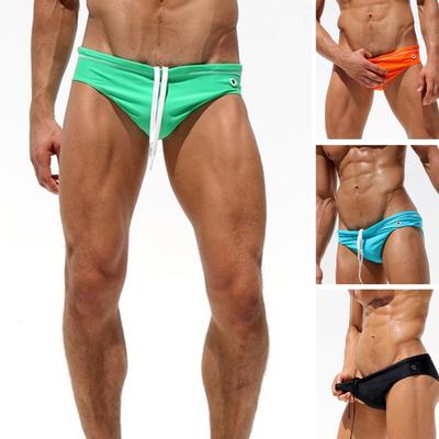 Swimming Trunks Solid Color Mid Waist Male Lace-up Sweat-wicking Men Bikini Beachwear