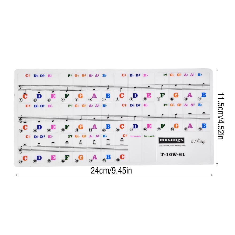 Piano Keys Sticker Set for 61 Keyboard Avtakbart for nybegynnere Transparent