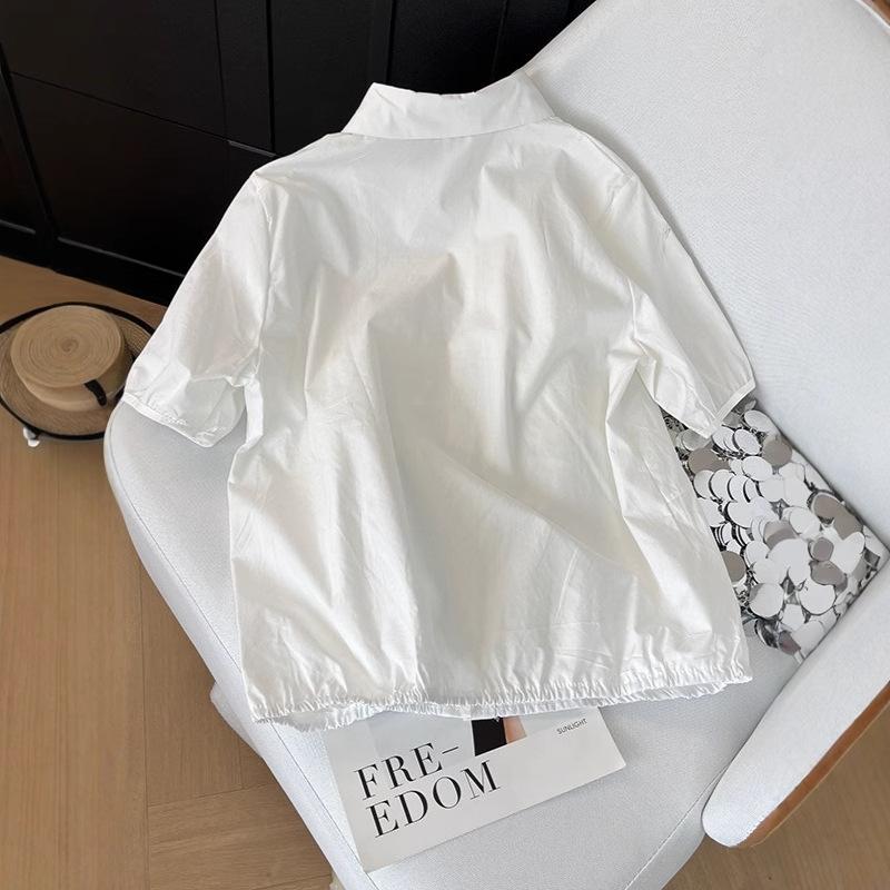 Net version short-sleeved shirt 2025 simple Korean version of fashion lapel single-breasted splicing versatile loose casual shirt women