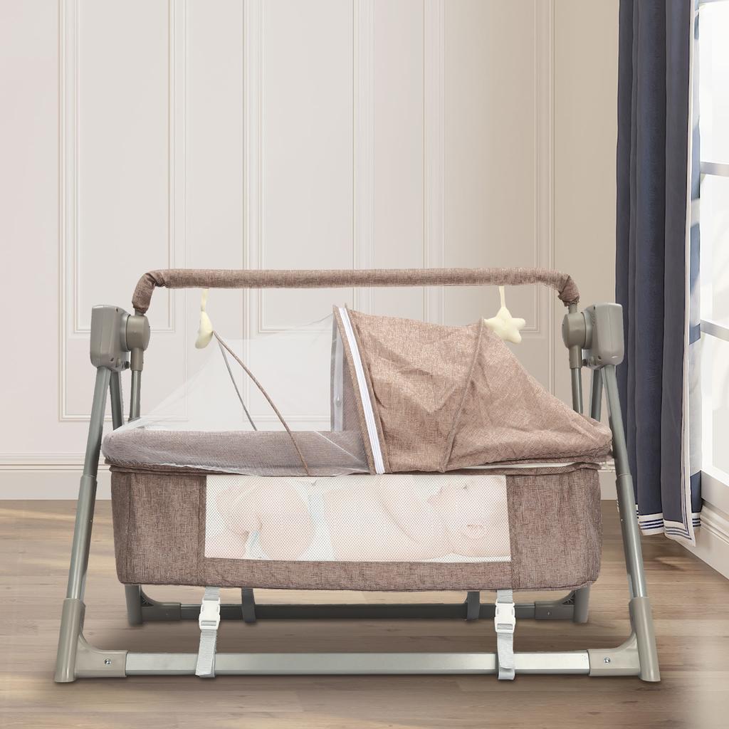Electric Baby Cradle Swing with Canopy & Remote Control, Auto Rocking Bassinet Bed, Infant Sleeper Cot, 5 Speeds Adjustable