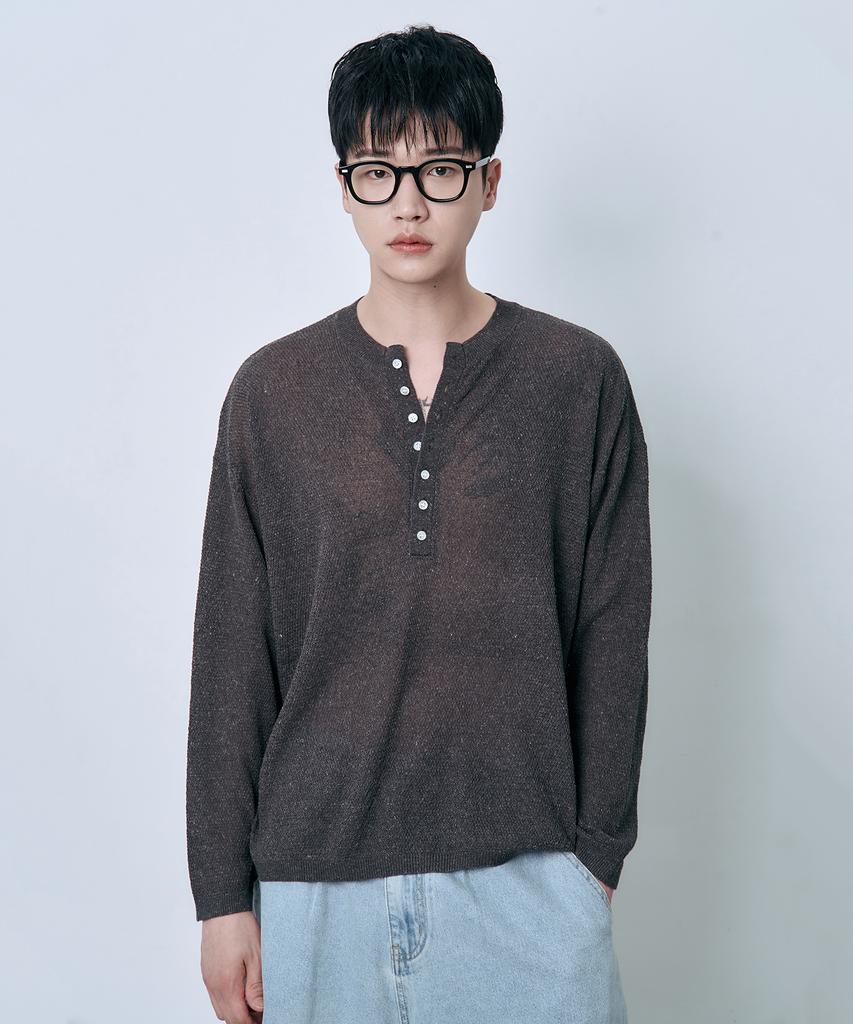 Ousa Linen Blend Henley Neck Knit 4 Colors