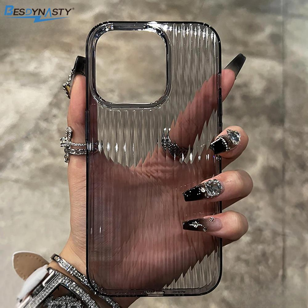 Transparent Phone Case For iPhone 17 Air 16 15 11 12 13 14 Pro Max Soft Corrugated Hard Bumper Back Cover Clear Case