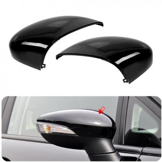 Fit For Ford Fiesta 2011-2017 Door Side Rear View Mirror Cover Trim Glossy Black