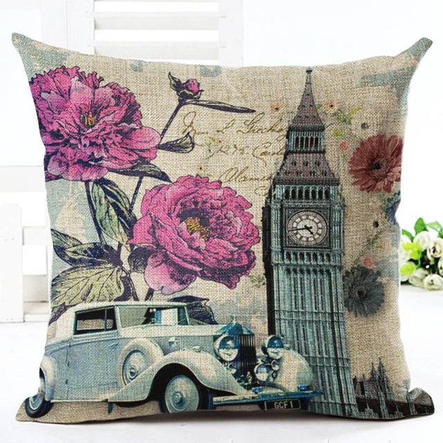 European Building Cushion Cover Cotton Linen Pillow Case American Painting Sofa Decorative Pillowcase Home Accessories Cover