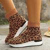 Large size round head knitted short tube leopard print wedge heel platform casual Martin boots women