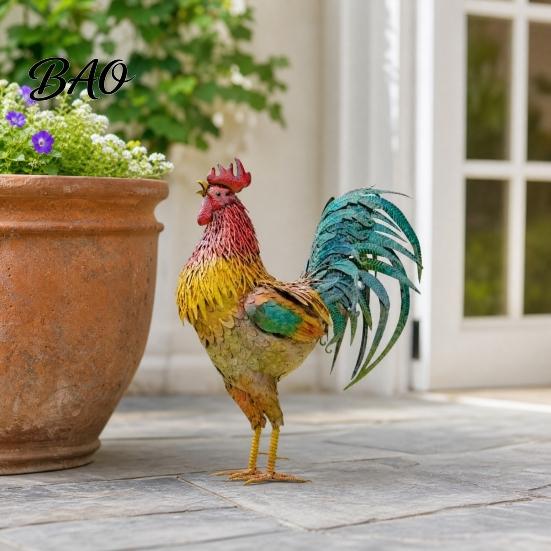 Bauernhaus Gartendekoration Metall Hahnenstatuen, Wasserdichte Hühnerskulptur, Rustikale Outdoor Dekoration Dekoration Hofschmuck für Terrasse Rasen Hinterhof