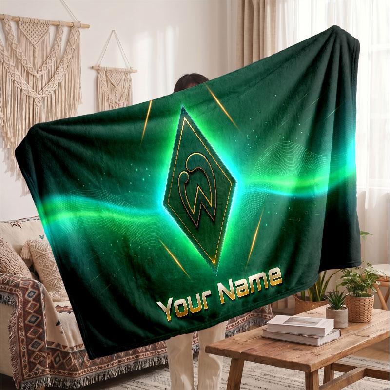 Coperta in Pile Personalizzata Werder Bremen FC con Logo Calcio, Testo Nome Personalizzato Morbida Calda Coperta da Divano per la Casa