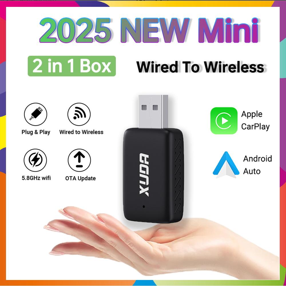 New Wireless CarPlay Android Auto Adapter 2in1 Smart Mini Box USB Plug&Play Bluetooth WiFi Fast Connect Universal Carplay Box