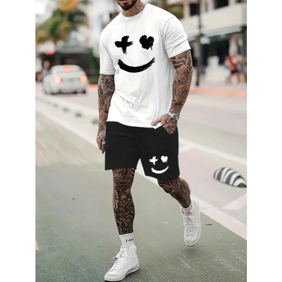 Men's Summer Short-sleeved Set, 3D Creative Flame Print And Shorts, Two-piece Casual Outdoor Fashion Set