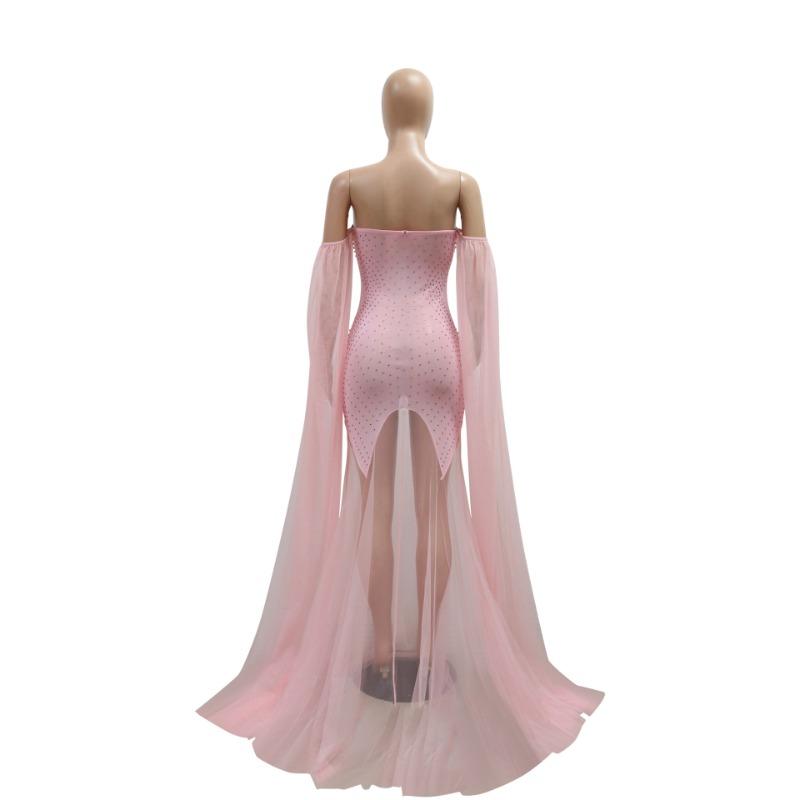 Rochie de modă pentru femei, sexy, fără bretele, rochie lungă din tifon, ceremonie de seară