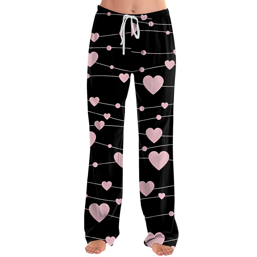 Womens Pajama Pants Sleepwear Casual Drawstring Elastic Waist Pants Comfy Straight Yoga Loose Trousers