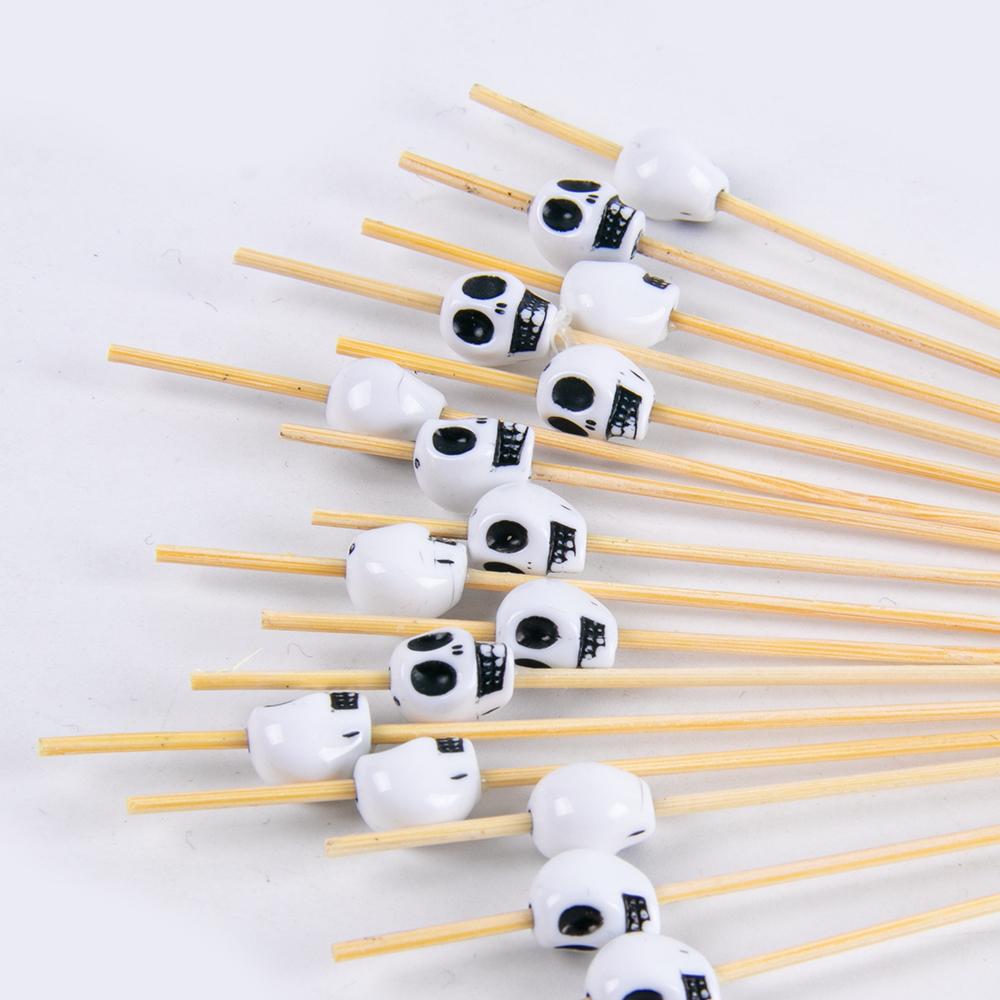 

100/200pcs Halloween Decoration Skull Bamboo Pick Skewers Fruit Fork Buffet Dessert Cocktail Skewer Disposable Bamboo Toothpick 100pcs белый