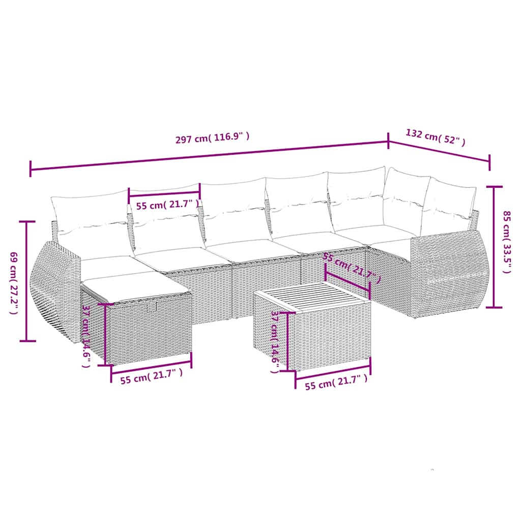 8 piece Garden Sofa Set with Cushions Black Poly Rattan