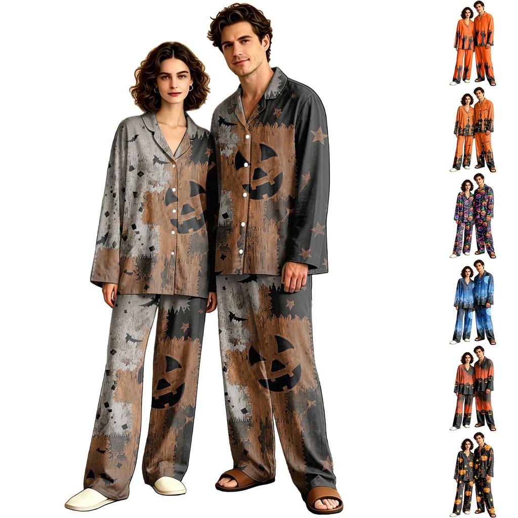 Adult Halloween Pajama Set Long Sleeve Long Pants Casual Loose Fit Sleepwear for Women and Men