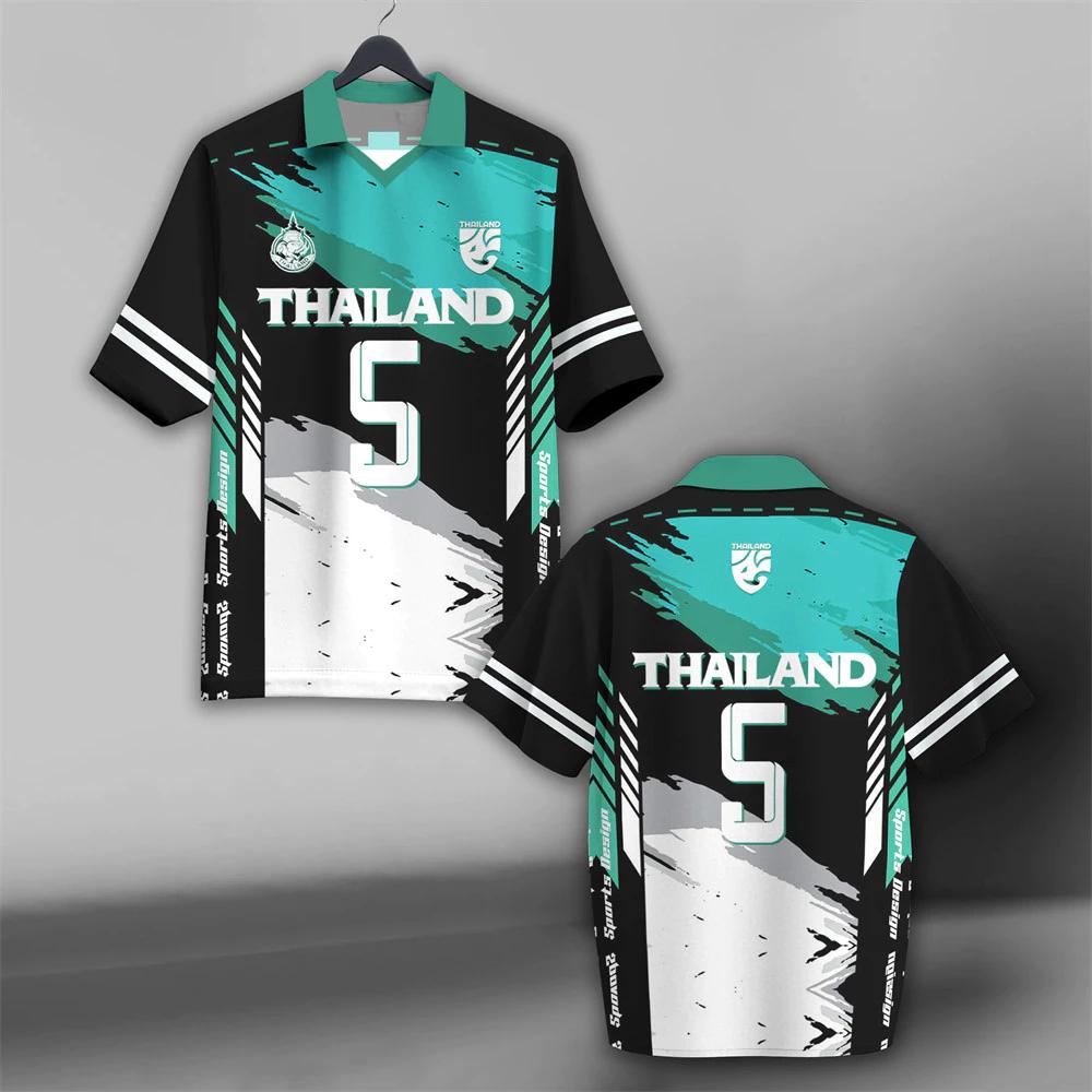 THAILAND Football Soccer Polo Vintage Shirt National Flag Elephant Logo Badge Unisex Men Women JERSEY CHEER Print Quick Dry Short Sleeve Uniform