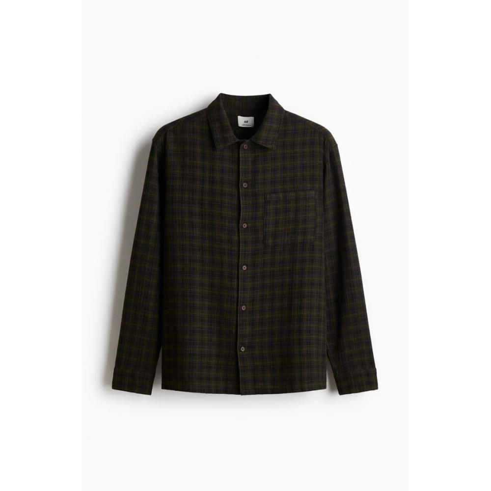 H M Cotton sHirt Regular Fit Dark Green cHeck
