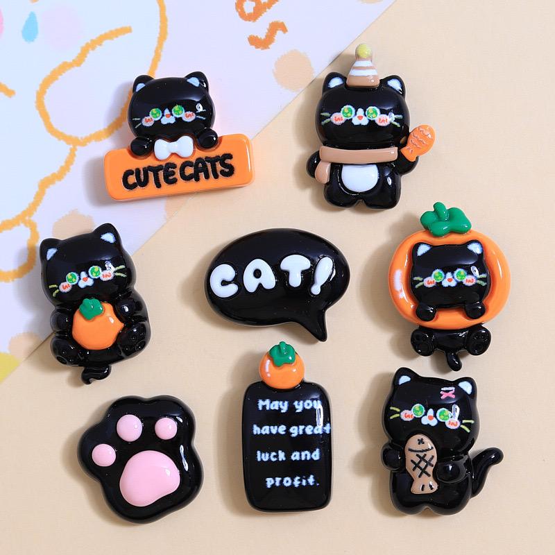 

10Pcs New Cute Cartoon Black Cat Series Flat Back Ornament Jewelry Bows Accessories