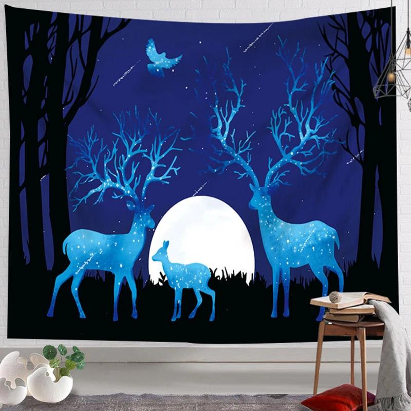 Christmas Elk Deer Tapestry Wall Decor Aesthetic Tapestry Home Decoration College Dorm Room Decor Art Tapestry Wall Hanging Decor