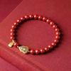 Lucky Imitation of Hotan Jade Cinnabar Red Gold Color Bead Natural Stone Beaded Bracelet for Women Bracelet Party Good Luck Gift