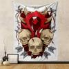 A Red Tribal Crest with Horns, Skulls, Arrows, and a Blood-red Backdrop. Patterned Tapestry for Bedroom and Living Room Home Decor