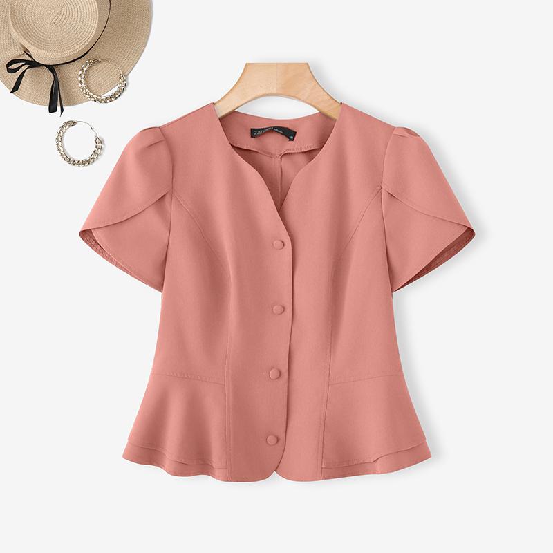 ZANZEA Bluză de vară cu mânecă scurtă și decolteu în V pentru femei