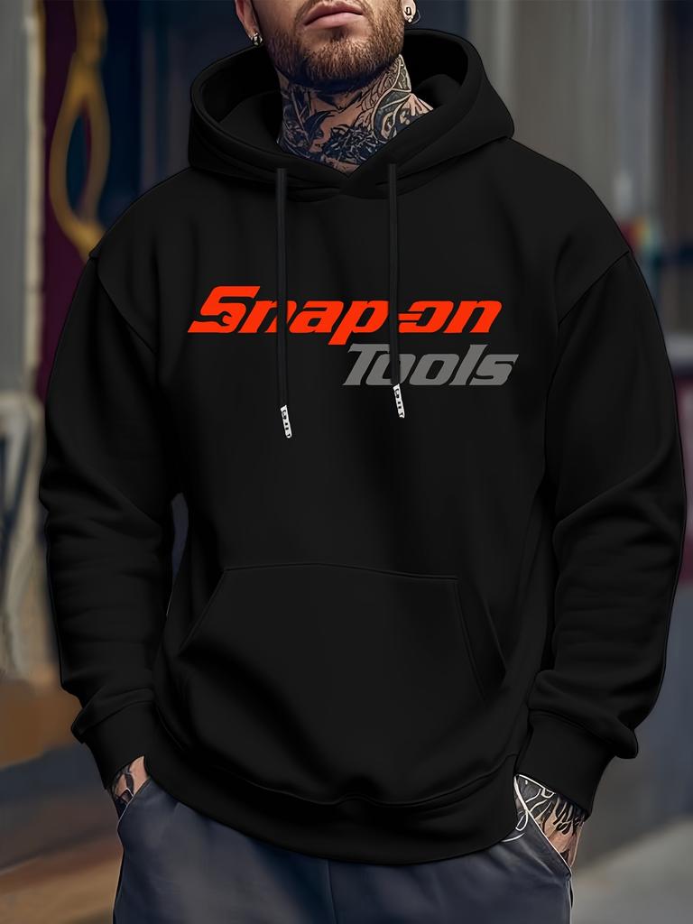 Men's Casual Hoodie with Eye-catching Pattern "SNAP ON TOOLS" Regular Style Hoodie