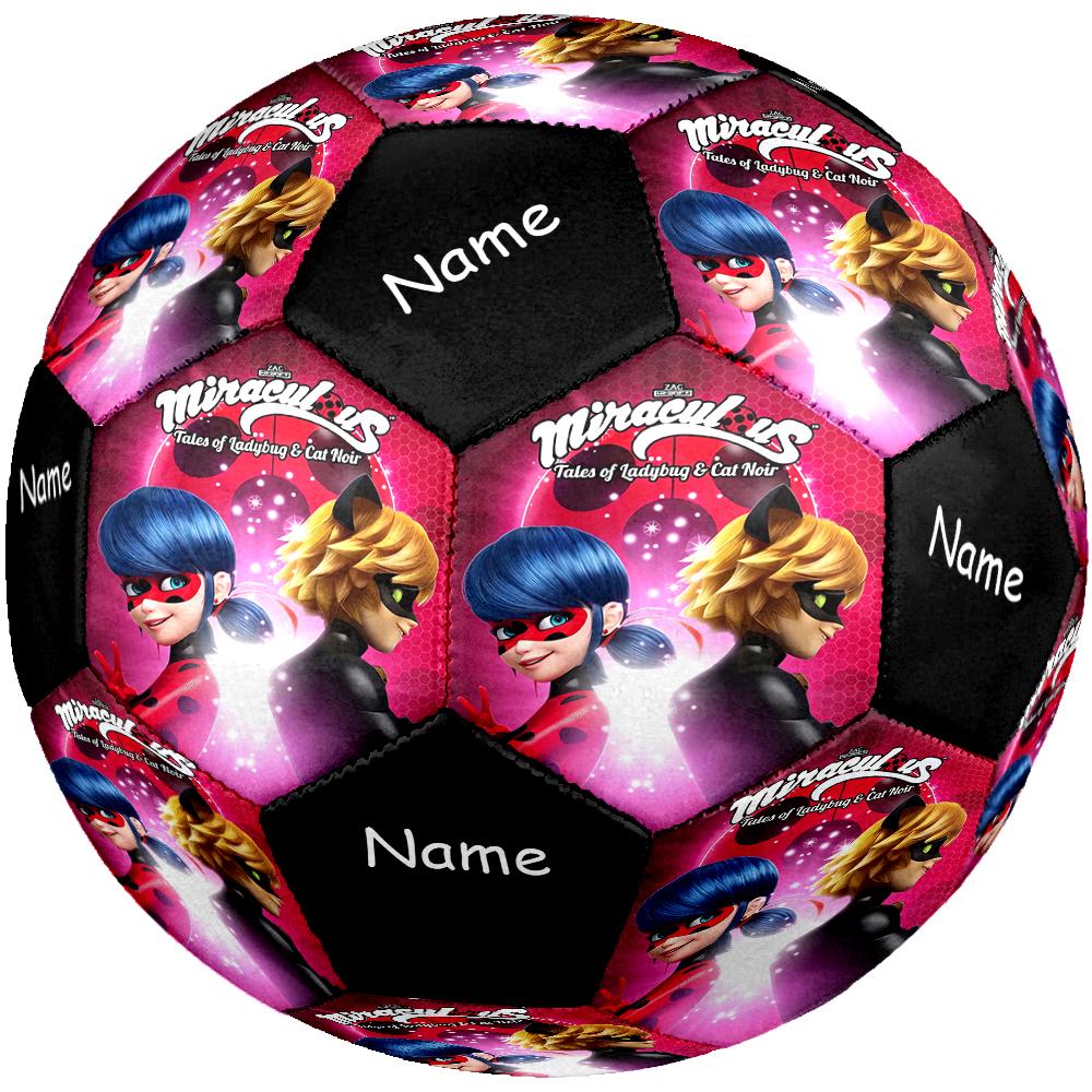 Pallone da Calcio Personalizzato con Nome, Tema Miraculous: Le Avventure di Ladybug e Chat Noir, Taglia 5, Adatto sia per Partite Indoor che Outdoor, un Regalo Adatto a Tutti.