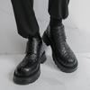 Men’s Retro Punk Thick Sole Platform Boots Elevator Boots Black Zipper Round Toe Motorcycle Boots High Boots Plus Size