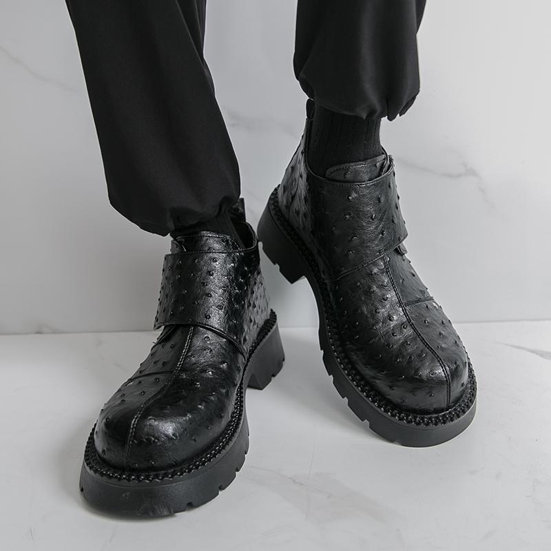 Men’s Retro Punk Thick Sole Platform Boots Elevator Boots Black Zipper Round Toe Motorcycle Boots High Boots Plus Size