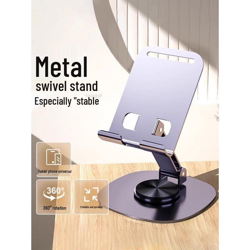 Universal Metal Phone and Tablet Holder: 360° Rotatable, Foldable Stand for Desktop and Live Streaming