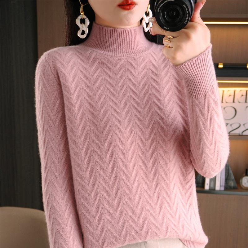 Women's Jacquard Chic Knitwear - Stylish Loose Half-High Neck Sweater for Spring/Autumn