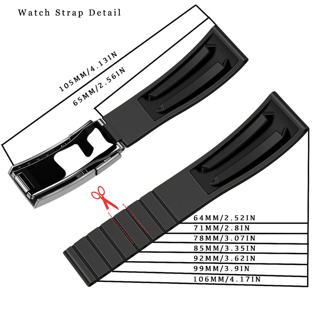 Juntan FKM Rubber Watch Band for Men and 20mm and Classic Rolex Style with Folding Clasp Women, 22mm,